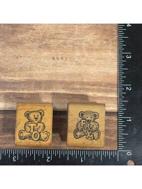 Vintage All Night Media Teddy Bear TO FROM Mini Wood Rubber Stamp Set Gift Tags